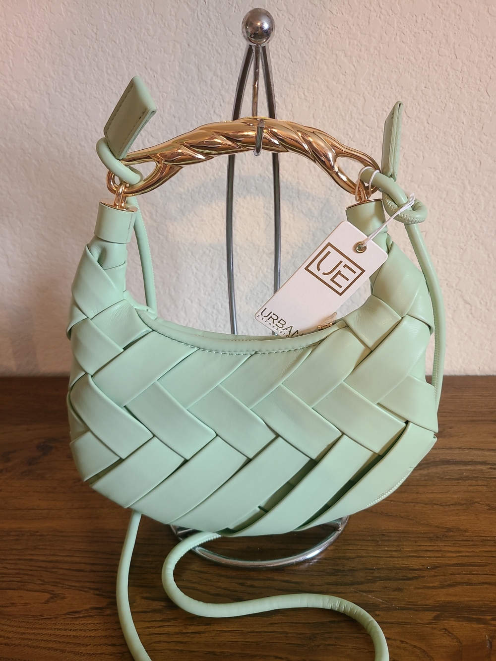 URBAN Expressions Mint Woven Mini Hobo Bag with Gold Handle